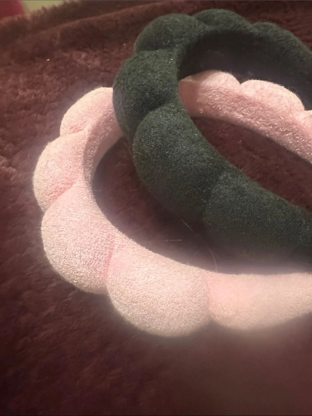 Plush Scalloped Headband - Black and Light Pink